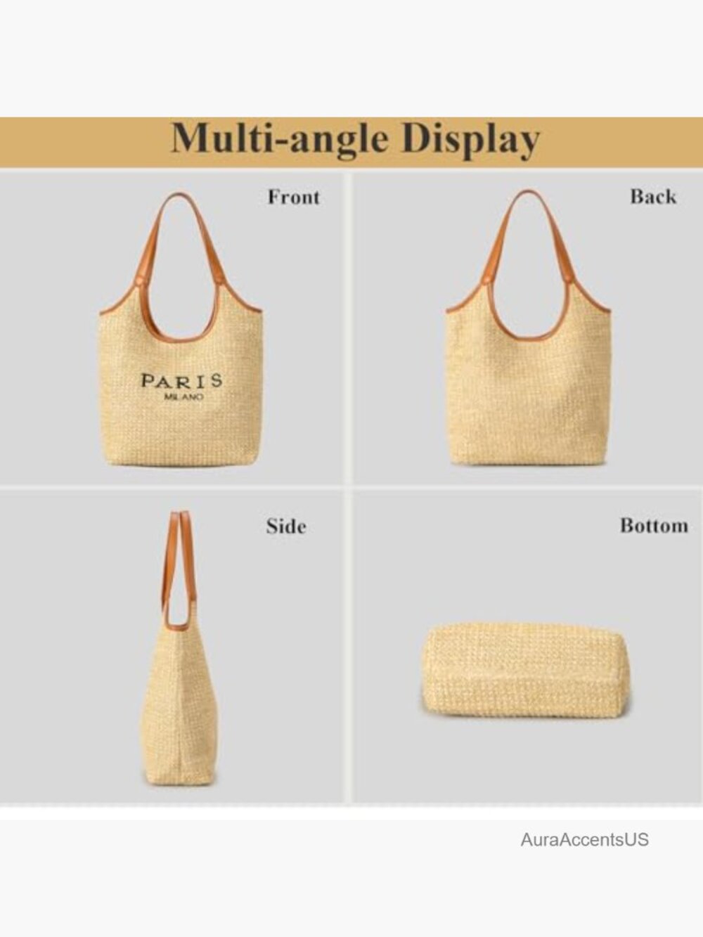 Straw Tote Bag with Detachable Coin Purse, Shoulder Beach Bag, Woven Summer - Picture 6 of 6